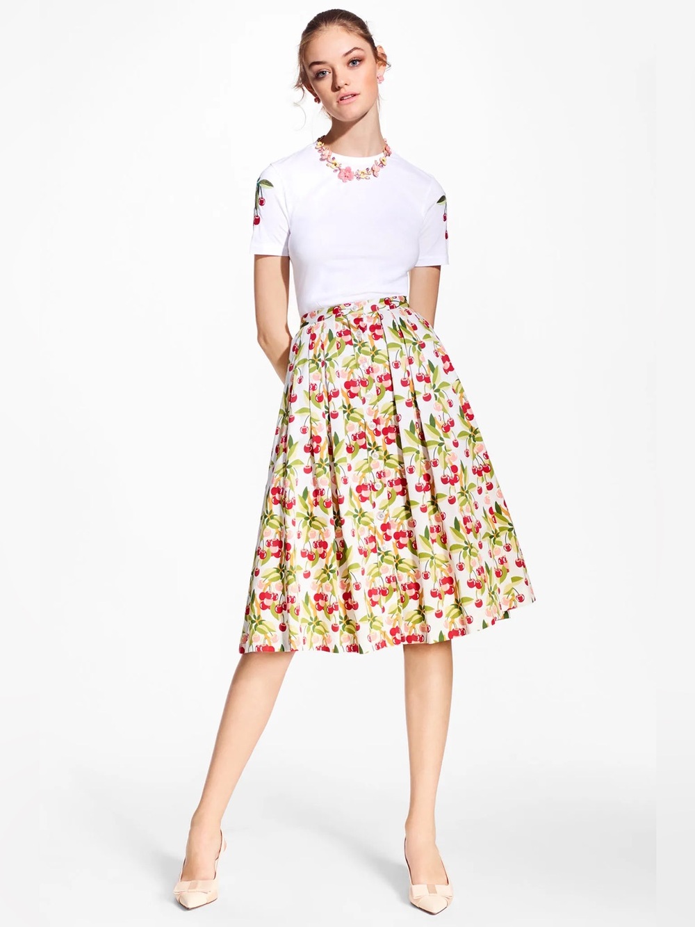 Brooks Brothers Pleated Cherry Print Skirt